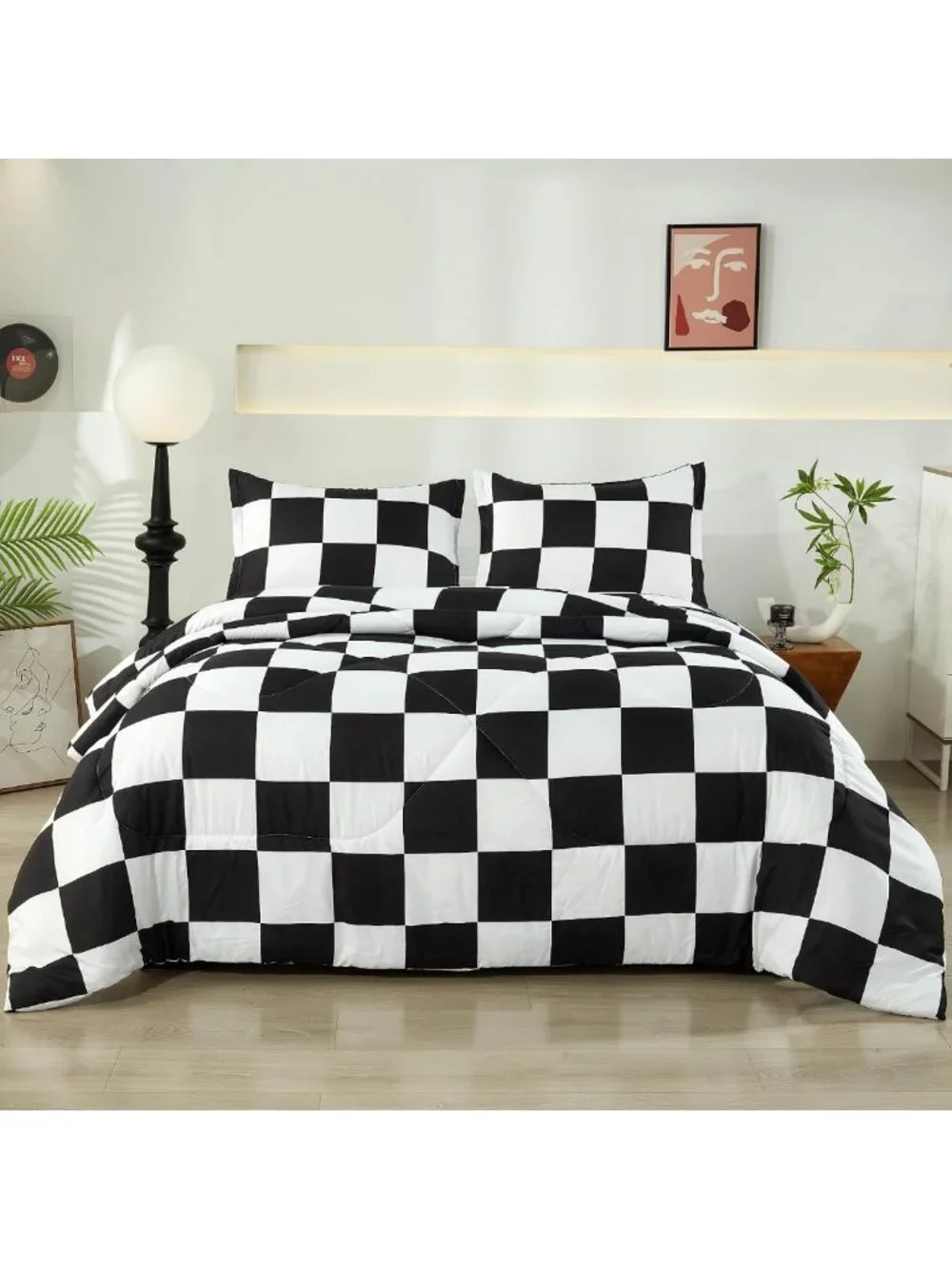 Cozy Black & White Gingham Checkered Twin Comforter Set (66